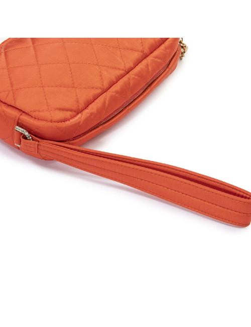 Pochette CHANEL satin orange "CC" strass doré