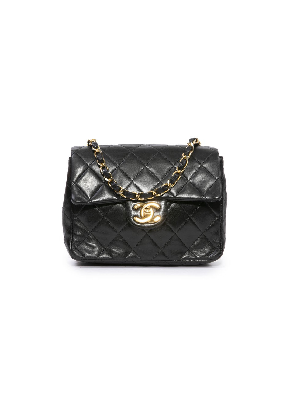 Sac CHANEL cuir d'agneau matelassé noir Vintage