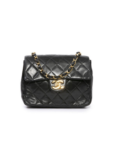 Sac CHANEL cuir d'agneau matelassé noir Vintage