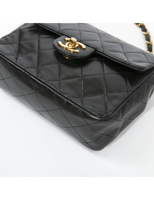 Sac CHANEL cuir d'agneau matelassé noir Vintage