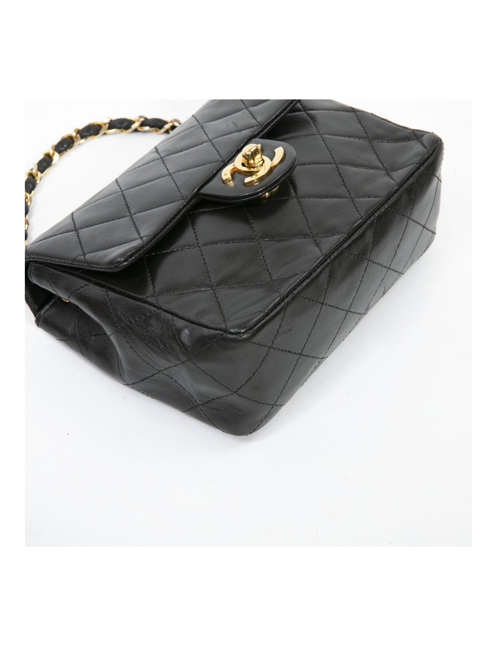 Sac CHANEL cuir d'agneau matelassé noir Vintage