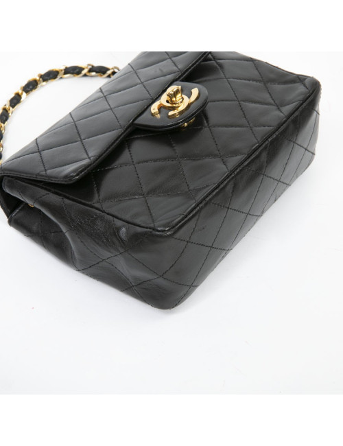 Sac CHANEL cuir d'agneau matelassé noir Vintage