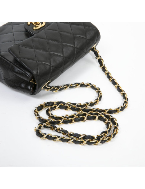 Sac CHANEL cuir d'agneau matelassé noir Vintage