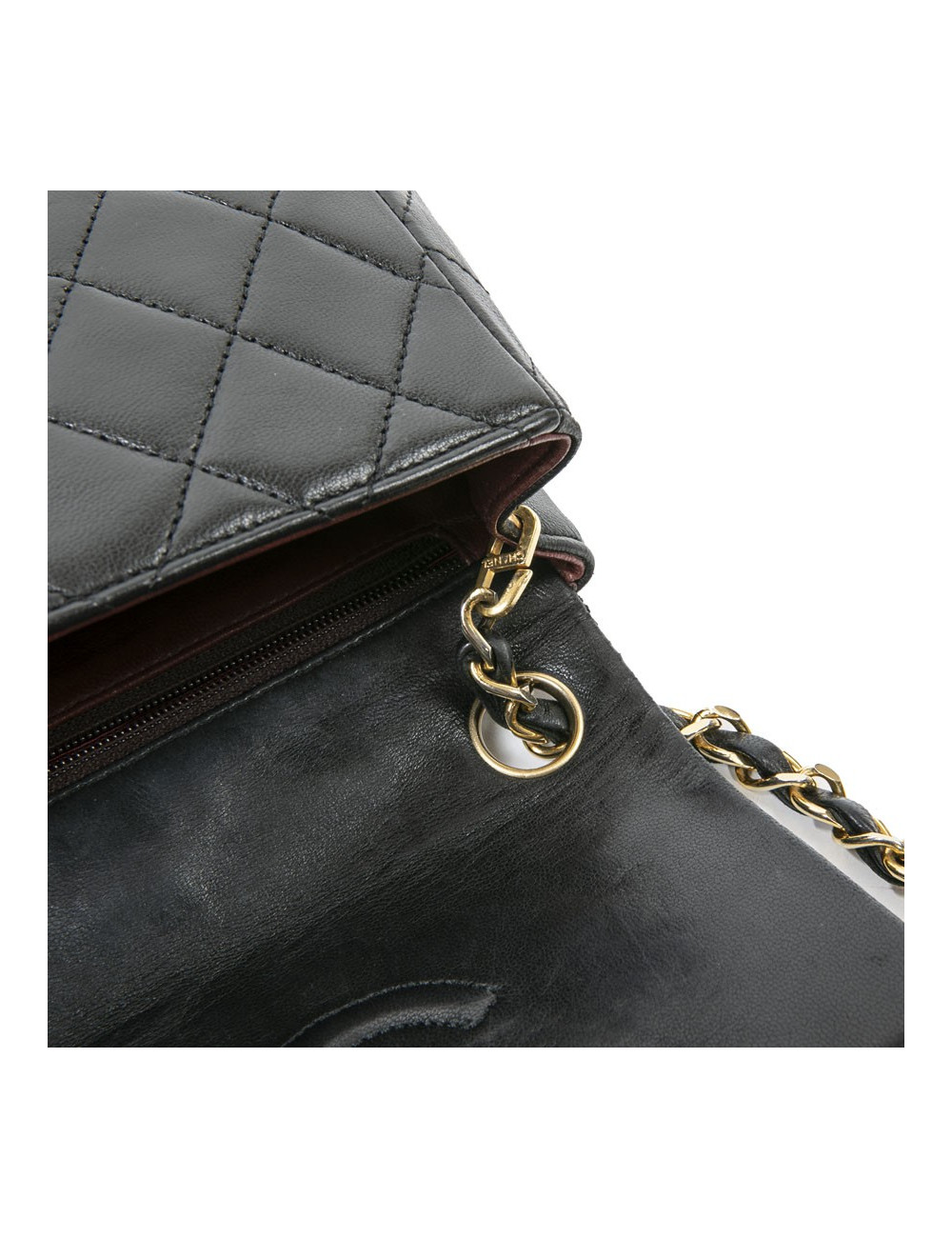 Sac CHANEL cuir d'agneau matelassé noir Vintage