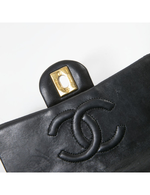 Sac CHANEL cuir d'agneau matelassé noir Vintage