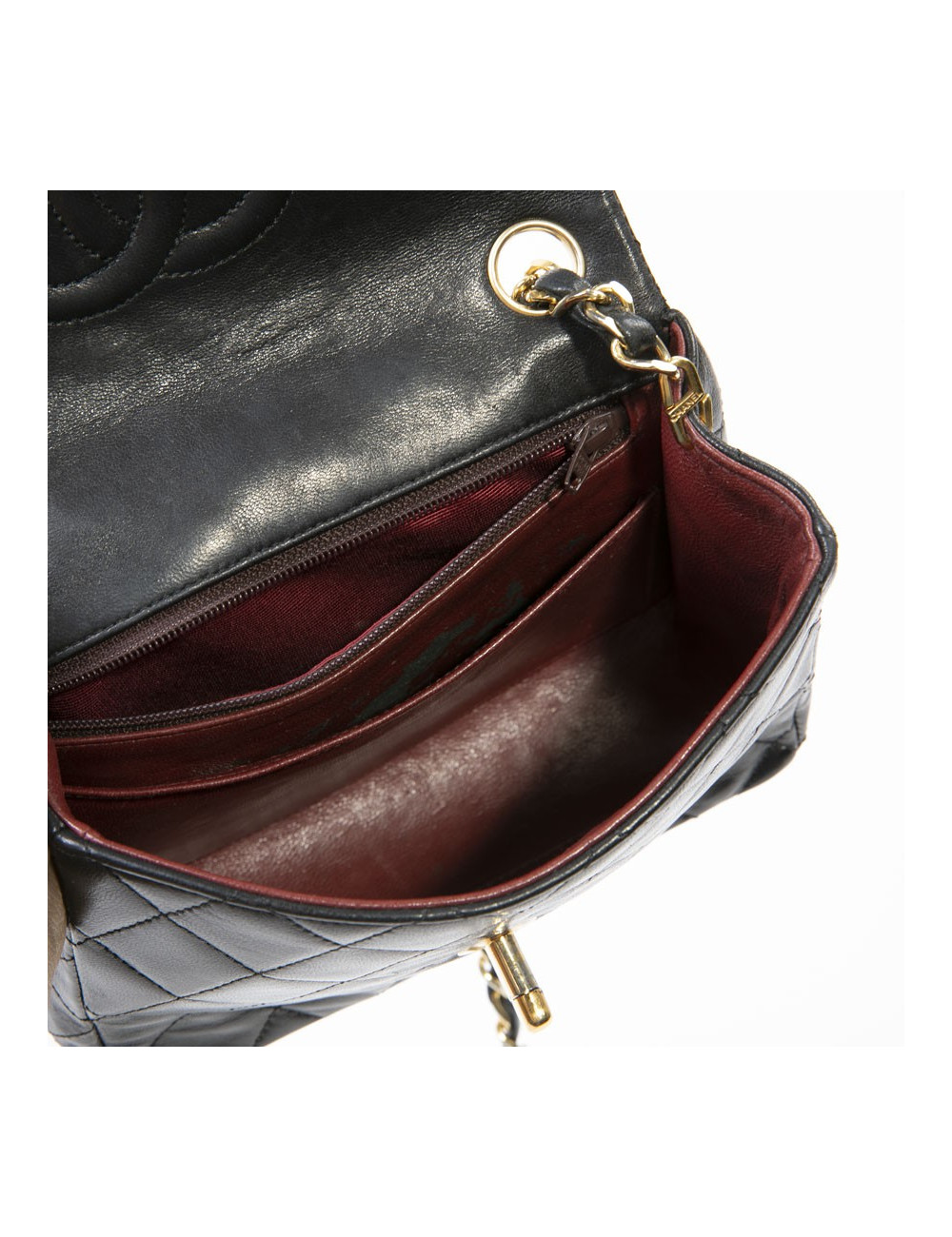 Sac CHANEL cuir d'agneau matelassé noir Vintage