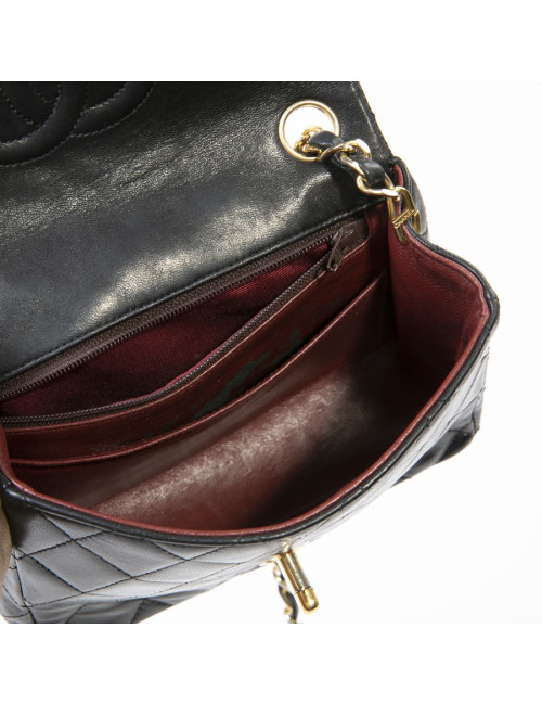 Sac CHANEL cuir d'agneau matelassé noir Vintage