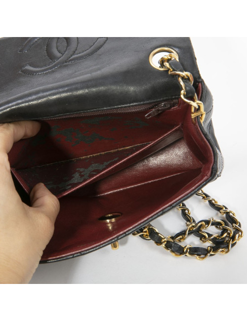 Sac CHANEL cuir d'agneau matelassé noir Vintage