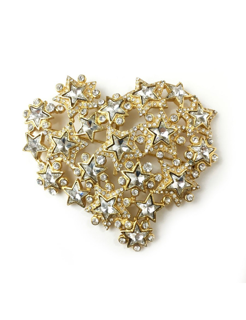 Broche YSL rive gauche coeur en étoile strass et métal doré