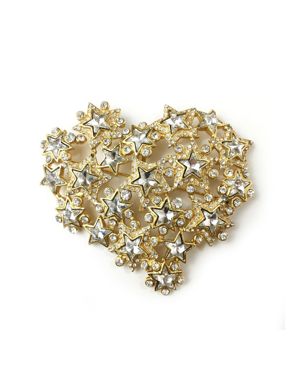 Broche YSL rive gauche coeur en étoile strass et métal doré