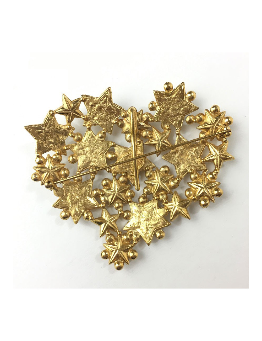 YSL pin left bank heart star rhinestones and metal Golden