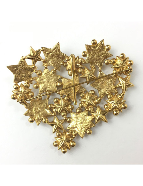 YSL pin left bank heart star rhinestones and metal Golden