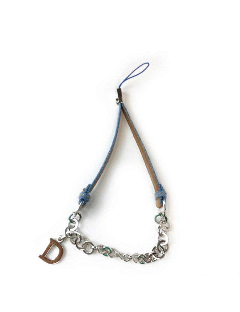 Charm CHRISTIAN DIOR en denim bleu et cuir naturel