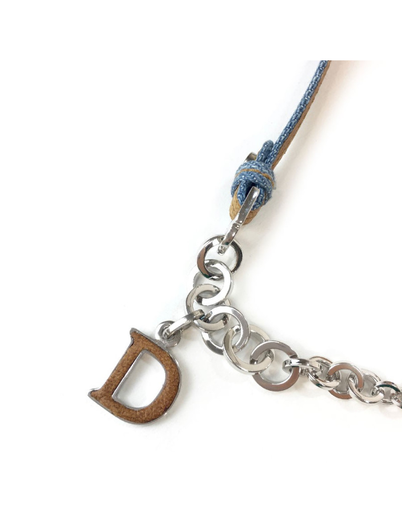 CHRISTIAN DIOR charms in blue denim and natural leather