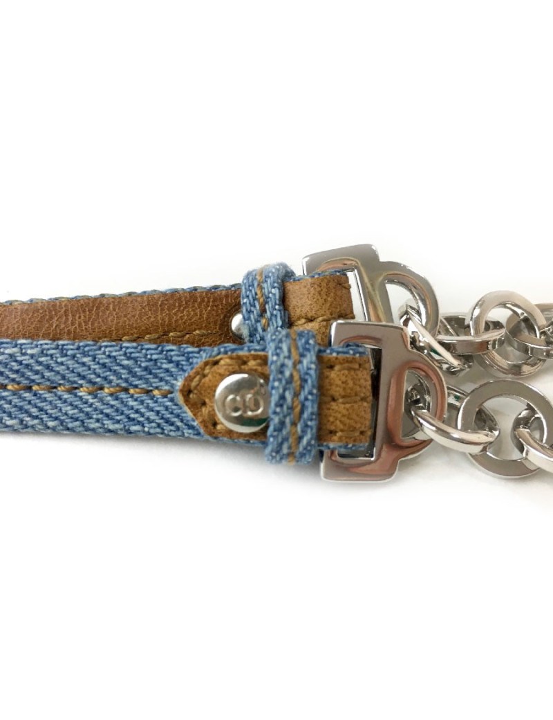 Charm CHRISTIAN DIOR en denim bleu et cuir naturel