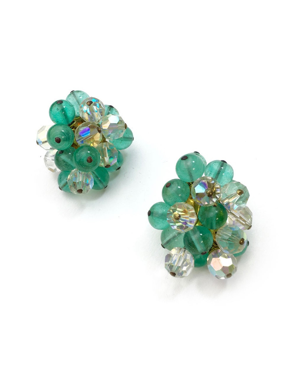 Boucles d'oreille CHANEL vintage perles pâte de verre vert d'eau