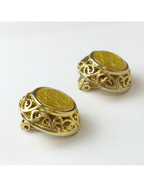 Boucles d'oreille clips CHANEL vintage dorés
