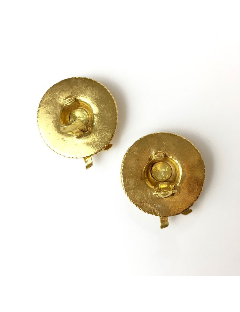 Boucles d'oreille clips CHANEL chapeau vintage doré