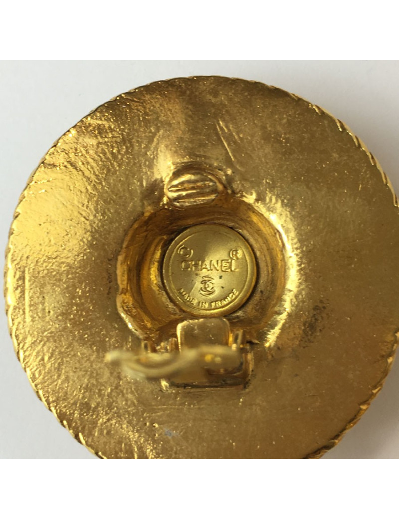 Boucles d'oreille clips CHANEL chapeau vintage doré