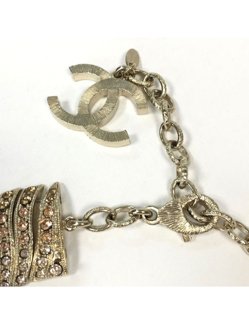 Collier CHANEL ras de cou doré et strass 