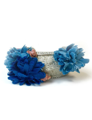 Bracelet CHANEL couture en métal argenté