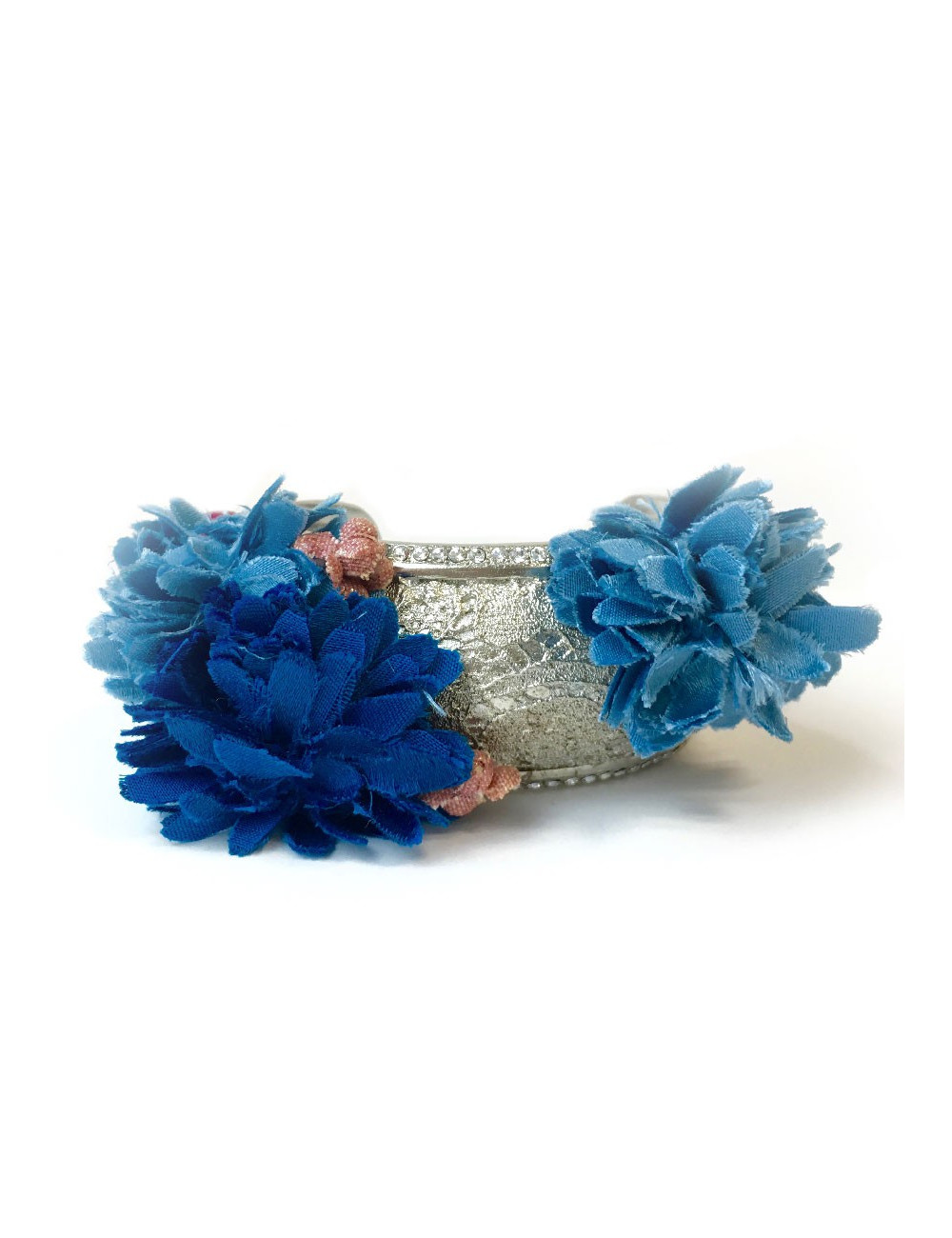 Bracelet CHANEL couture en métal argenté