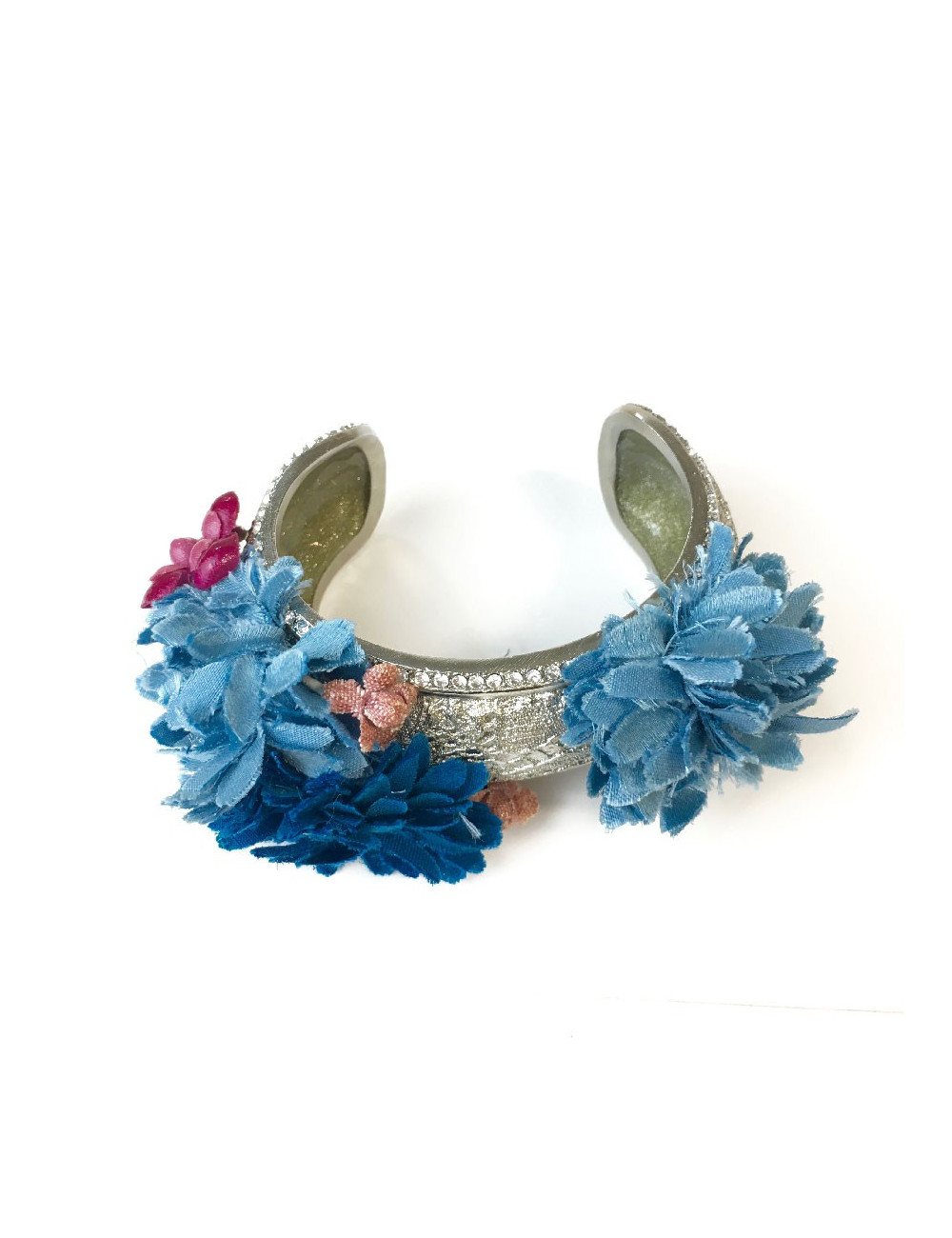 Bracelet CHANEL couture en métal argenté