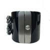 CHANEL cuff bracelet in black plexi and CC in gunmetal color