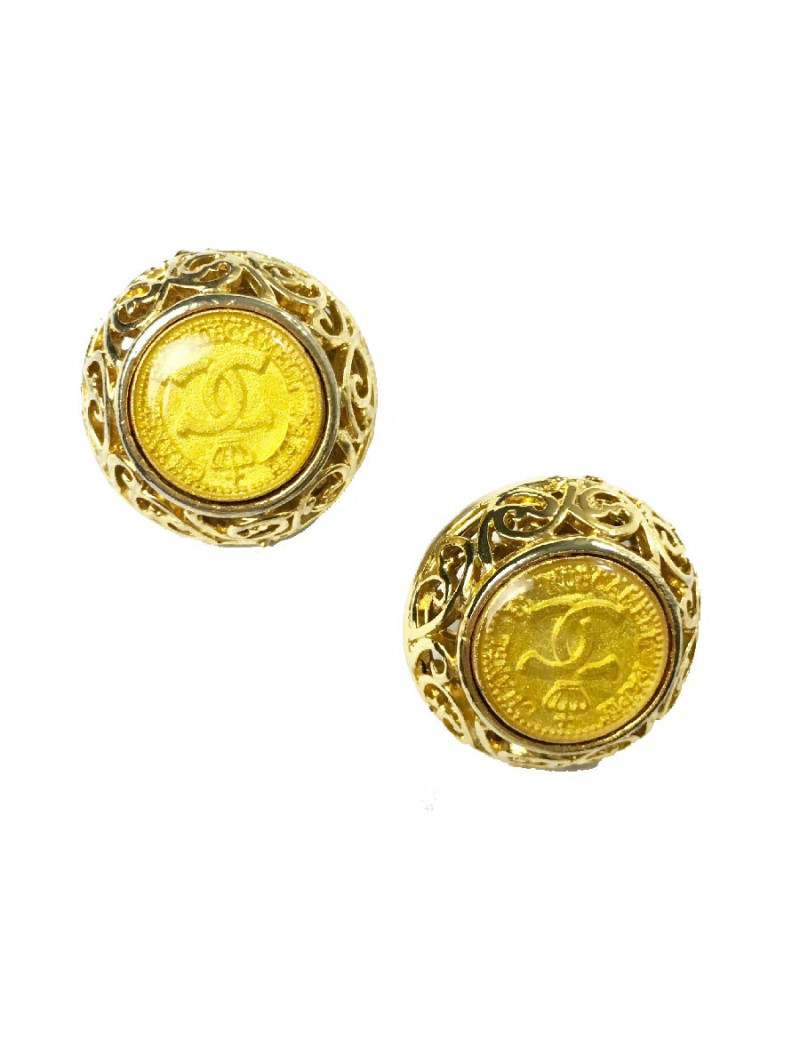 Boucles d'oreille clips CHANEL vintage dorés