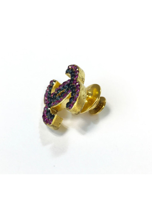 Pin's CHANEL 'CC' strass noirs et fuschia
