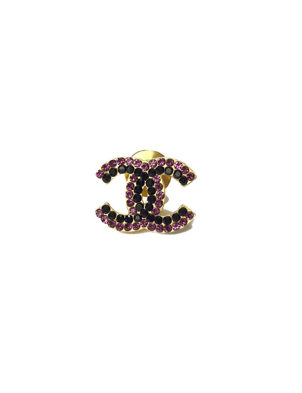 Pin's CHANEL 'CC' strass noirs et fuschia