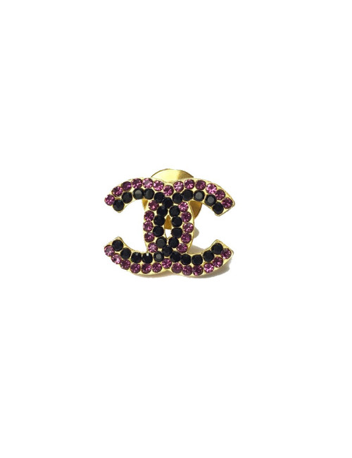 Pin's CHANEL 'CC' strass noirs et fuschia