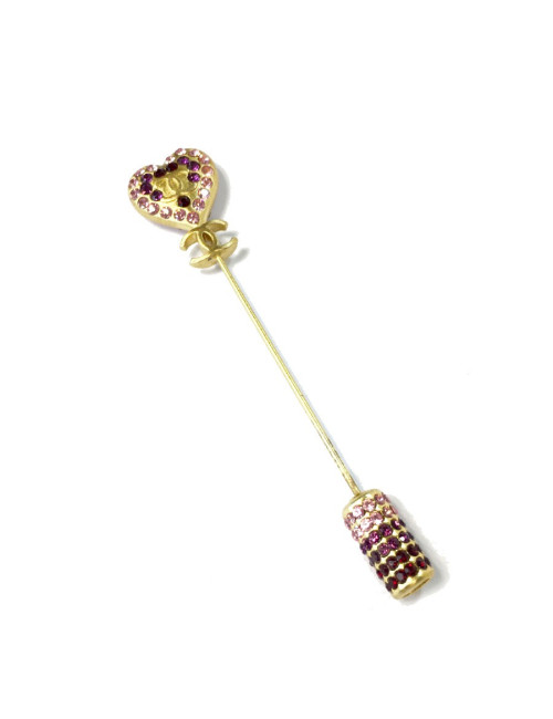 Pic CHANEL coeur avec brillants rose
