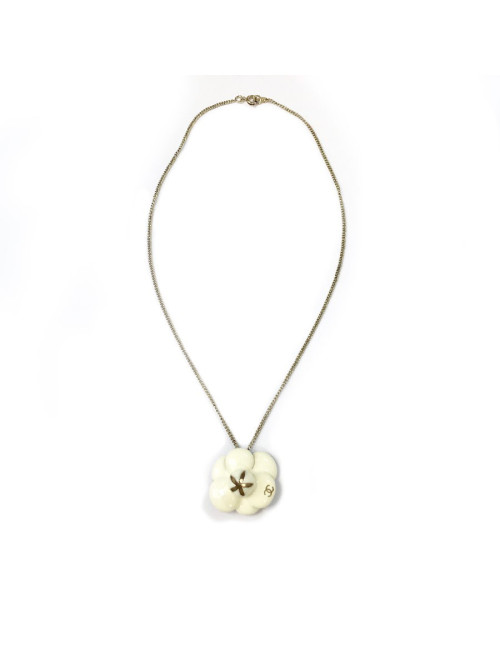 Collier CHANEL camélia émaillé beige