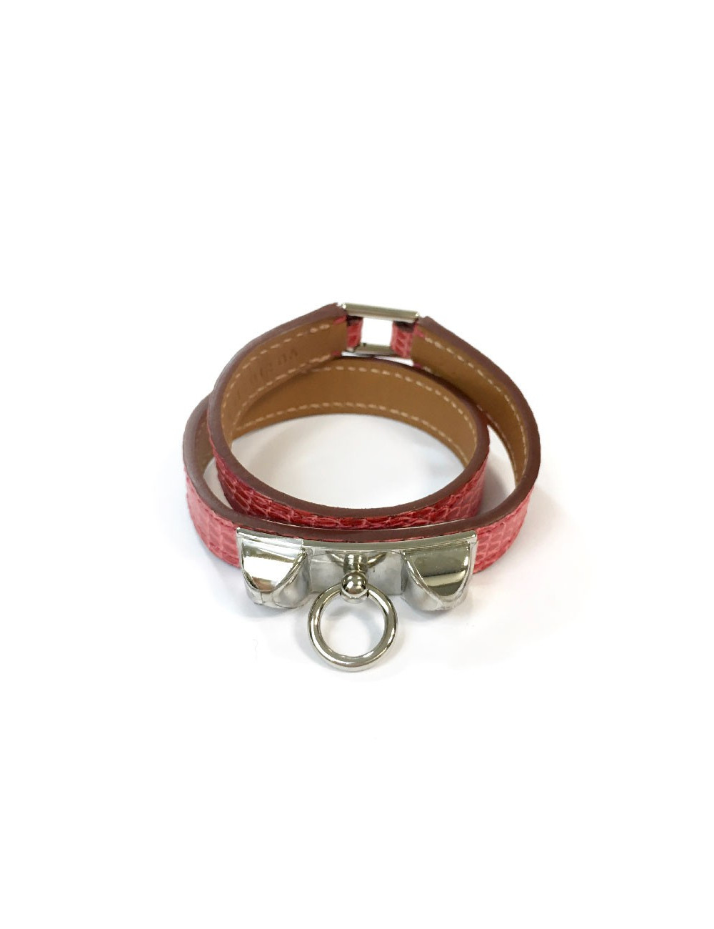 Bracelet Rivale double  HERMES cuir lezard bougainvilliers
