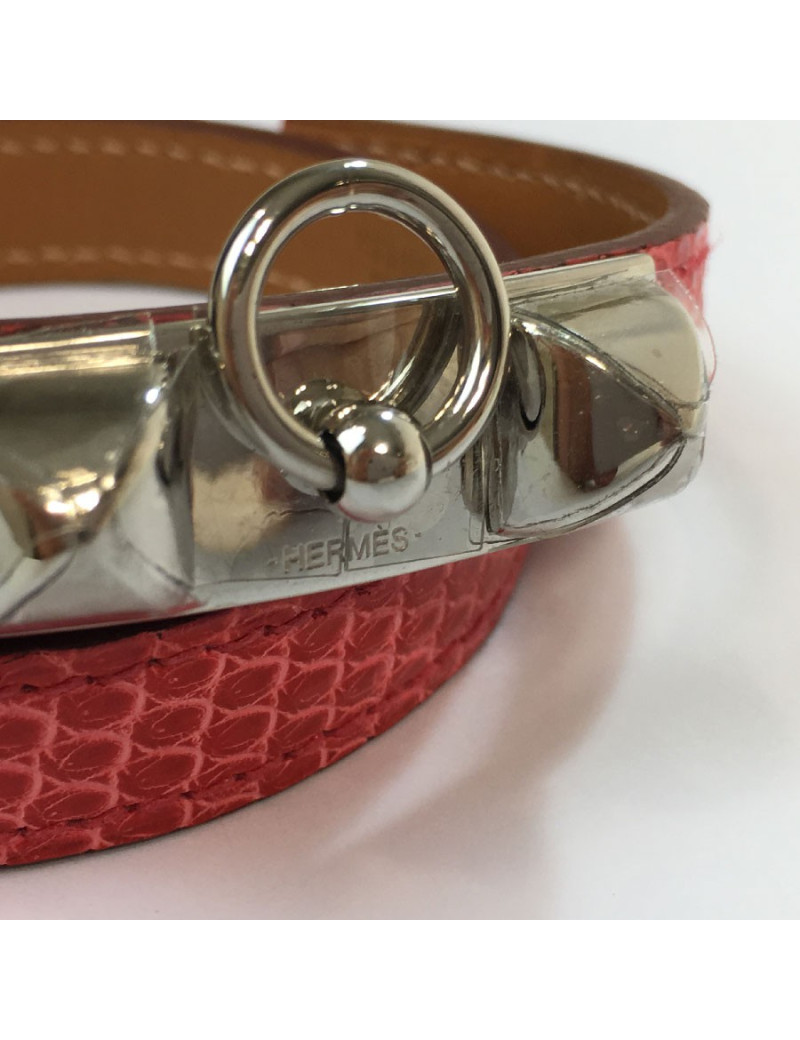 Bracelet Rivale double  HERMES cuir lezard bougainvilliers