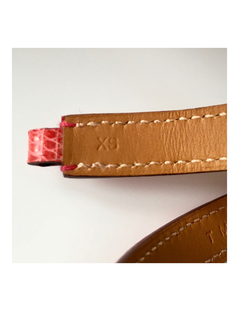 Bracelet Rivale double HERMES XS cuir lézard bougainvilliers