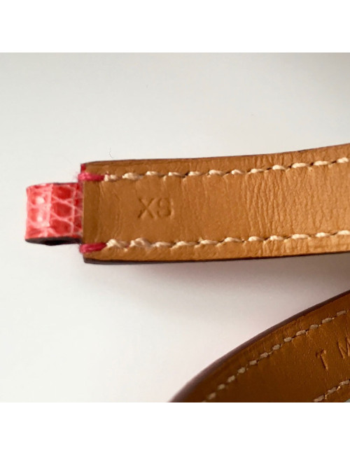 Bracelet Rivale double  HERMES cuir lezard bougainvilliers