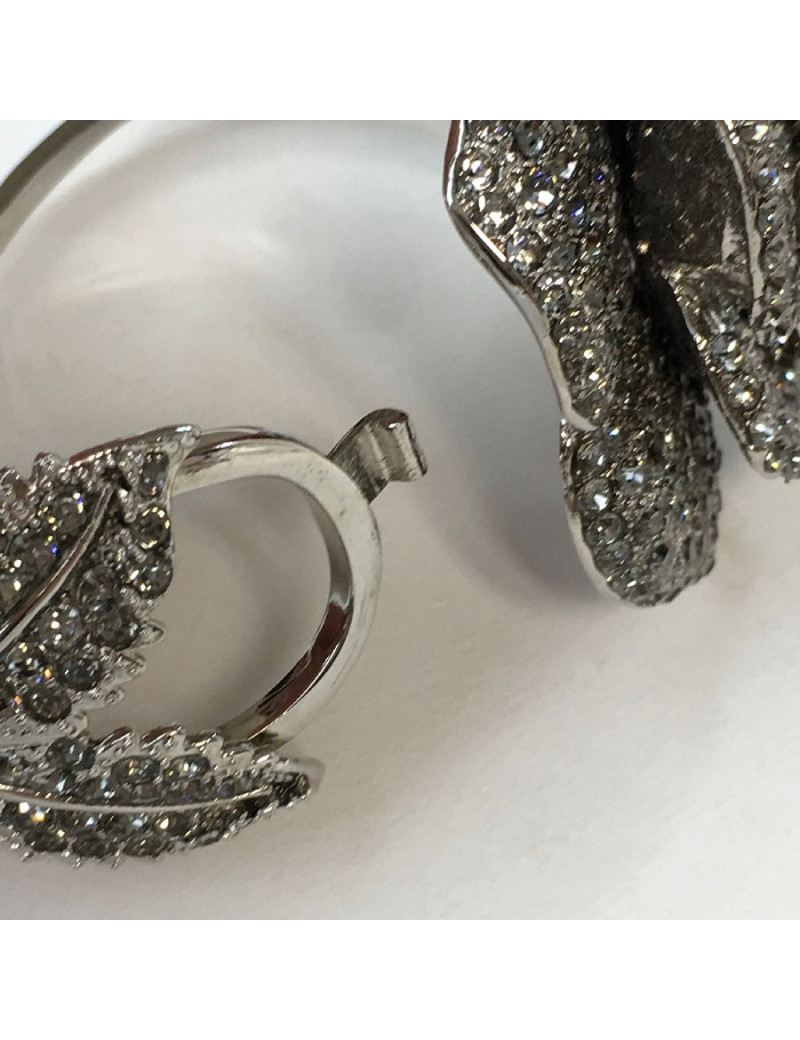 Bracelet camélia métal argent et strass