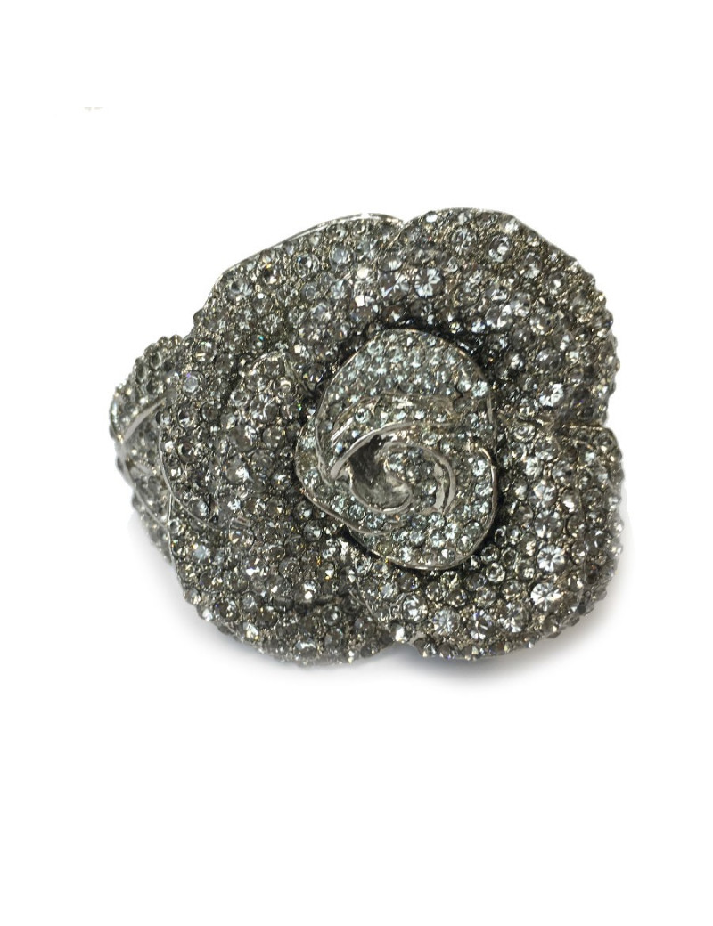 Bracelet camélia métal argent et strass