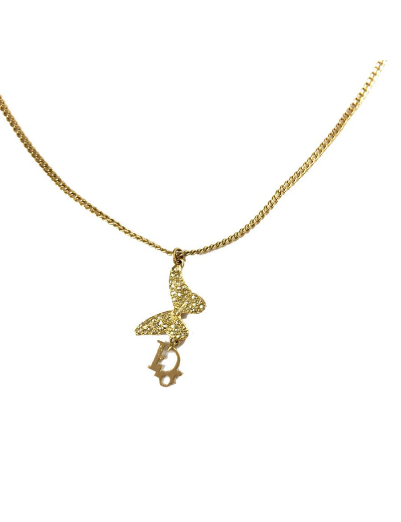 Collier DIOR papillon doré et strass