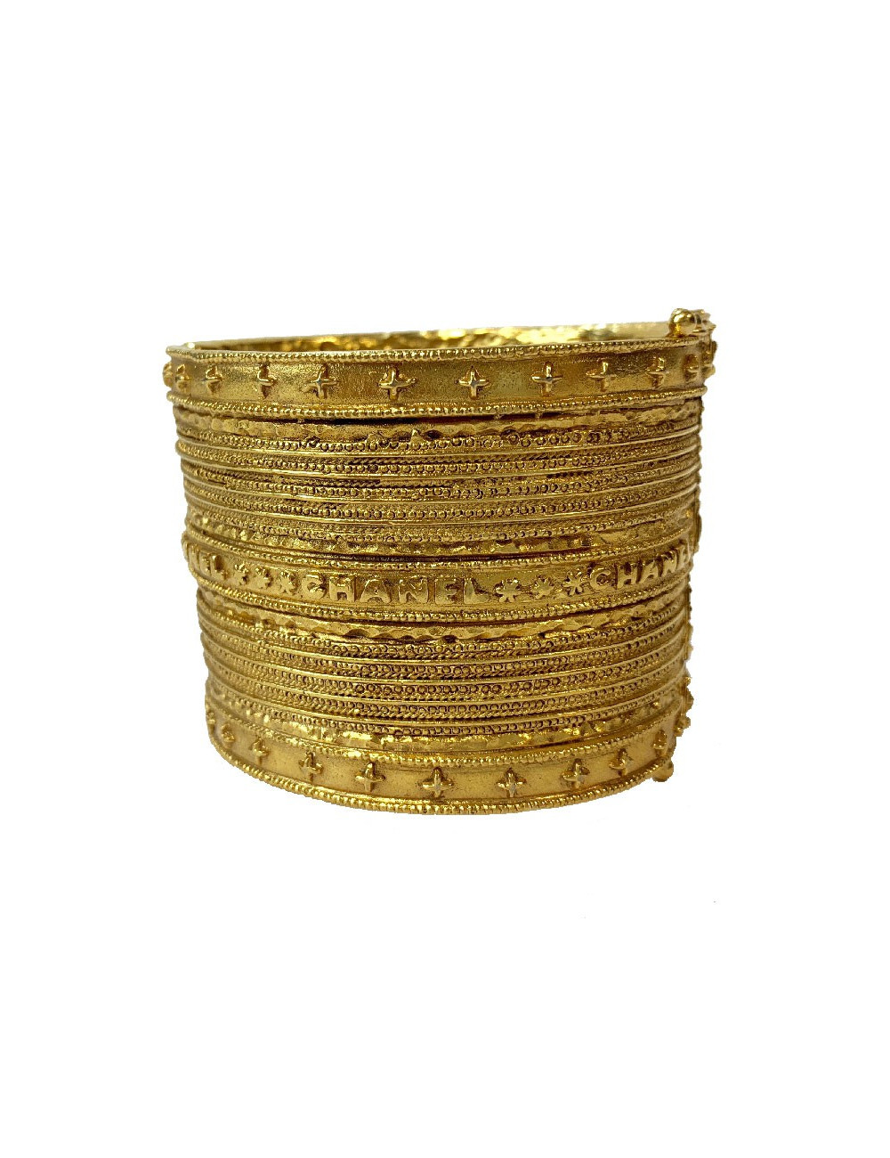 Manchette CHANEL Vintage en métal doré