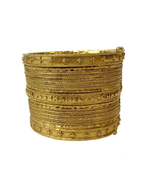 Manchette CHANEL Vintage en métal doré