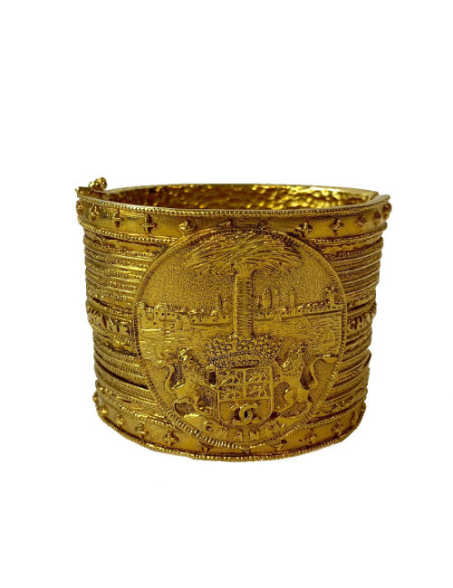 Manchette CHANEL Vintage en métal doré