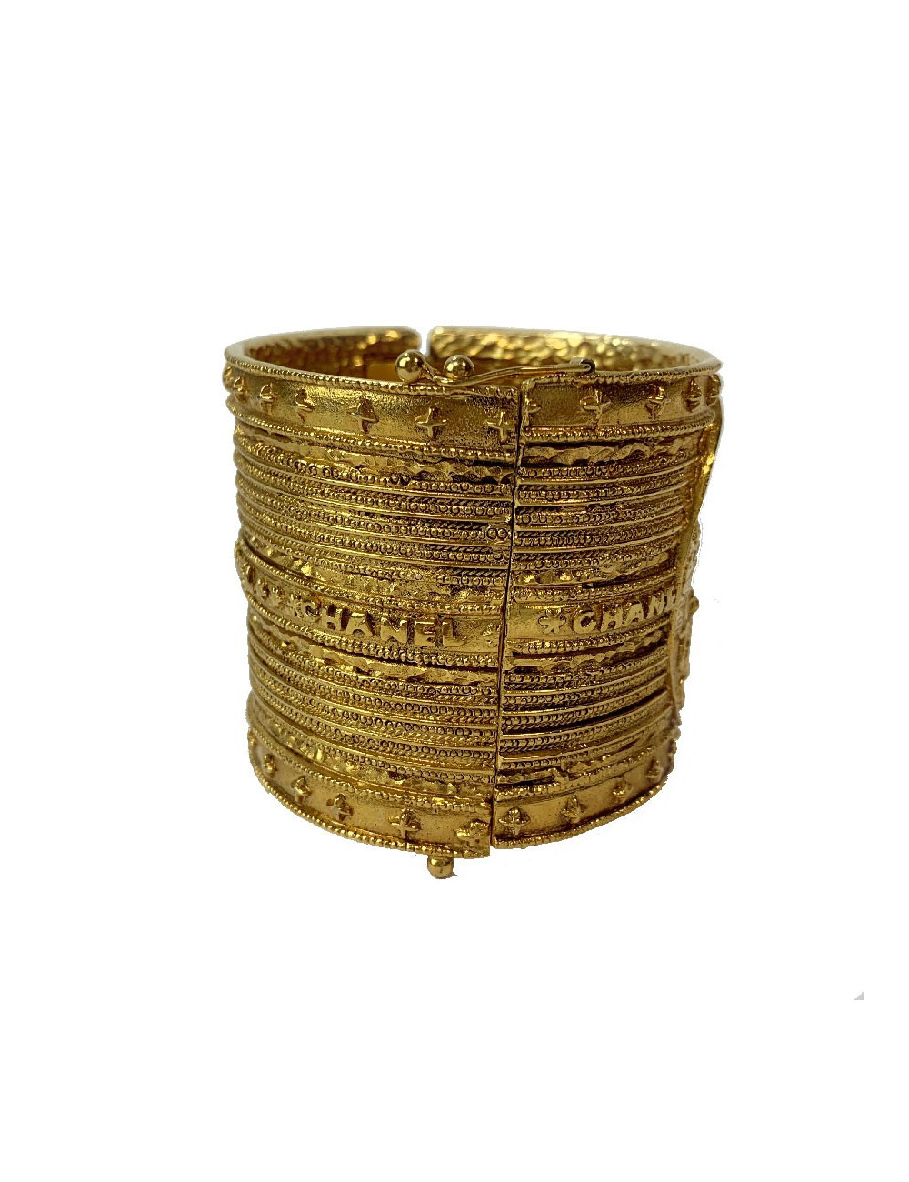 Manchette CHANEL Vintage en métal doré