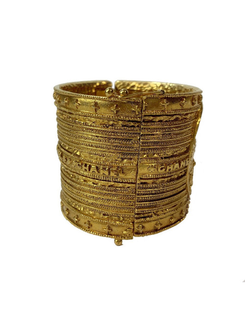 Manchette CHANEL Vintage en métal doré