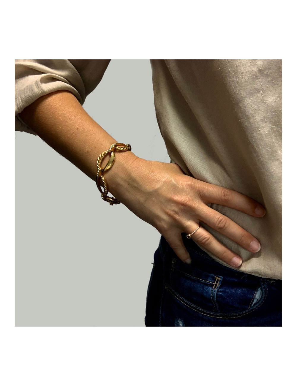 Bracelet CARVEN Vintage en métal doré et strass