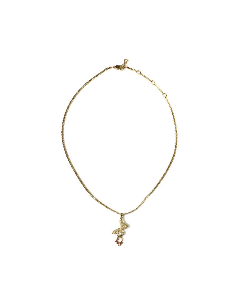 Collier DIOR papillon doré et strass