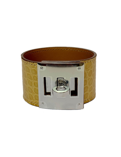 Manchette Kelly dog  HERMES alligator mat jaune mais