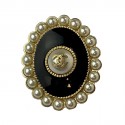 Broche CHANEL ovale noire 'Paris Cuba' et perles nacrées